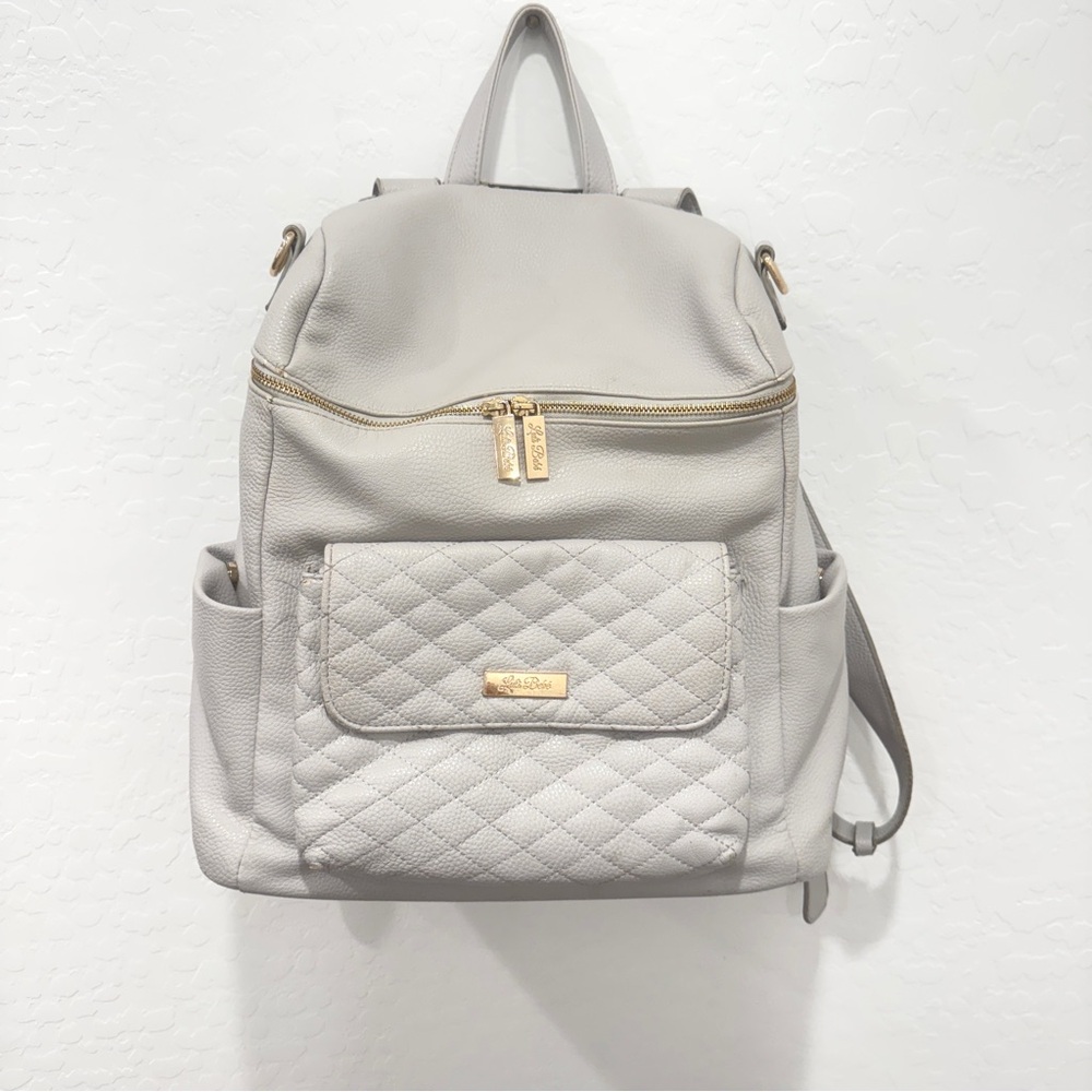 Luli Bebe Diaper Bag Backpack Grey Pearl Color Quilted